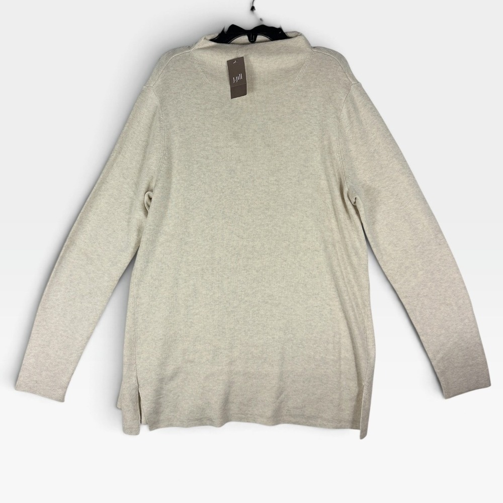 J. Jill Mock Neck Tunic Sweater Womens Large Oatmeal Heather Silk Wool Blend NEW